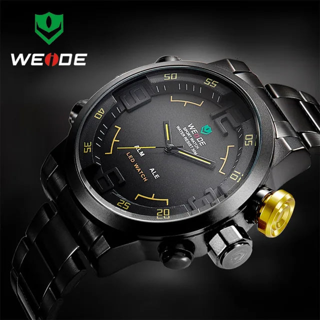 WEIDE Watch Men Stainless Steel Digital Watch Sports Wristwatch LED Quartz Military Wrist Watches