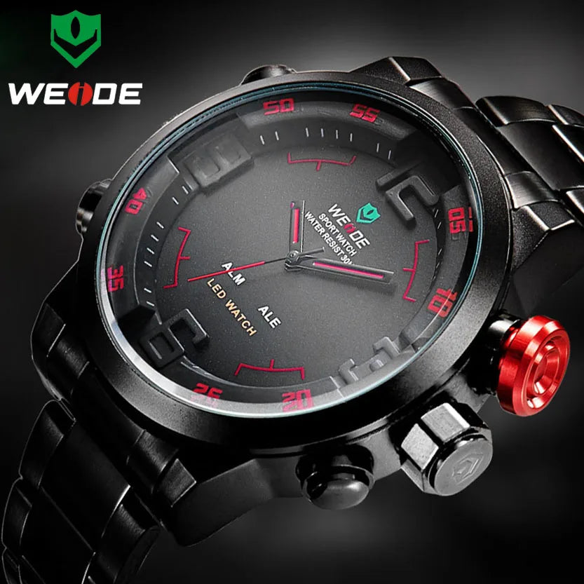 WEIDE Watch Men Stainless Steel Digital Watch Sports Wristwatch LED Quartz Military Wrist Watches