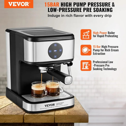 Espresso Machine, 15 Bar Coffee and Espresso Maker with Milk Frother Steam Wand, Professional Semi-Automatic Cappuccino