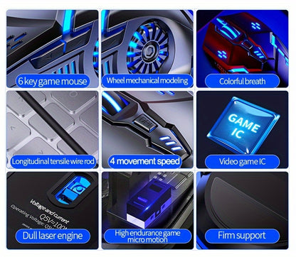 Silver Carved Mechanical Gaming Mouse, Wired, Suitable for Desktop And Laptop Use, Silent for Office And Esports.