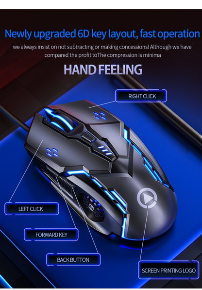Silver Carved Mechanical Gaming Mouse, Wired, Suitable for Desktop And Laptop Use, Silent for Office And Esports.