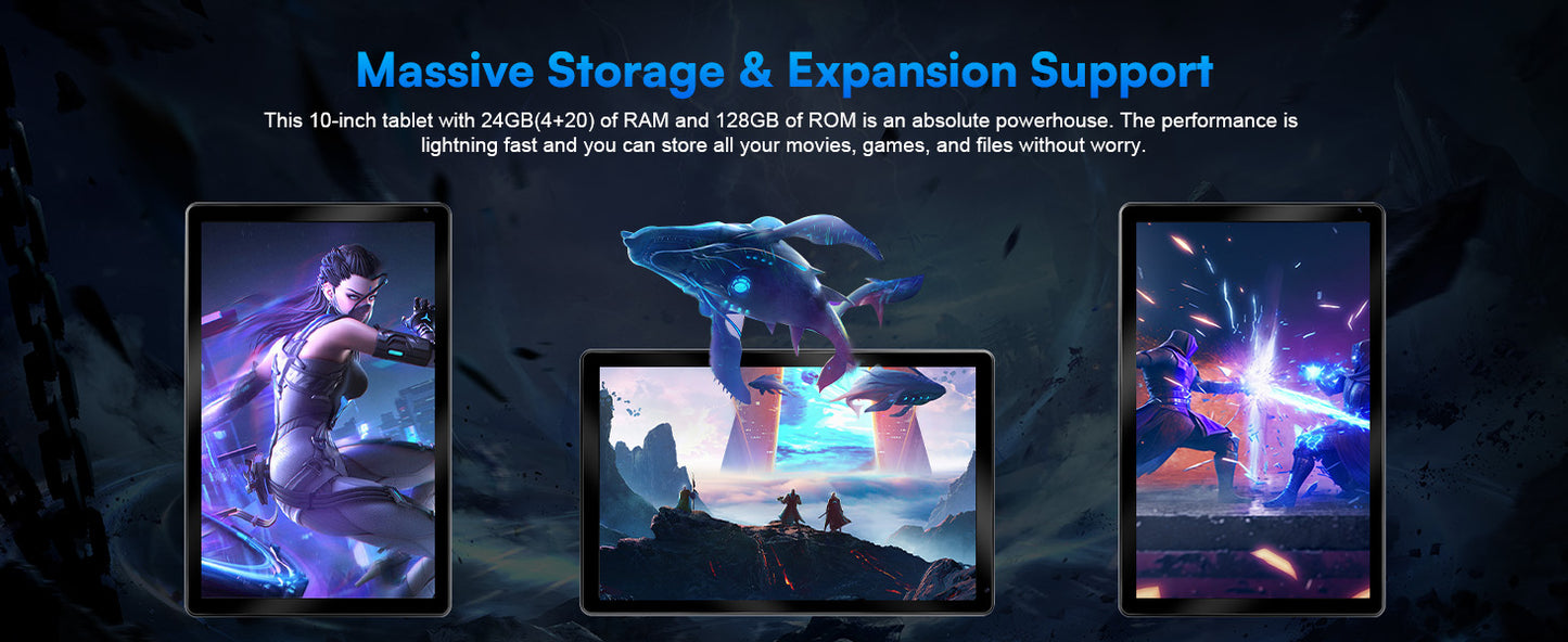 10 Inch Tablet Android 15 A523 8 Core Tablets 24GB+128GB 1TB Expansion WiFi 6 5MP+8MP Stylus Keyboard Mouse Headphone PC PAD Set